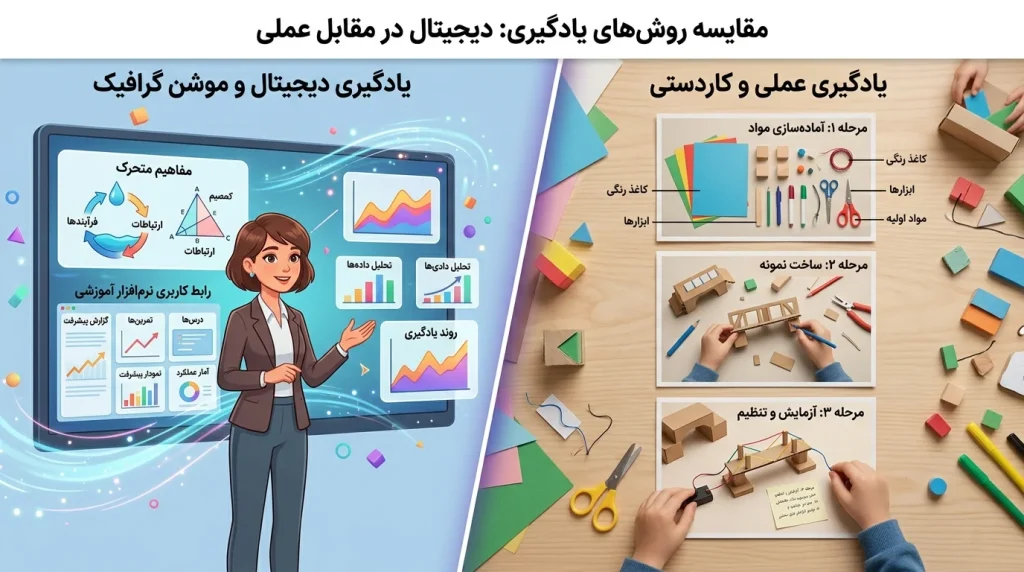 تفاوت کاربرد دو تکنیک در تولید محتوای آموزشی.